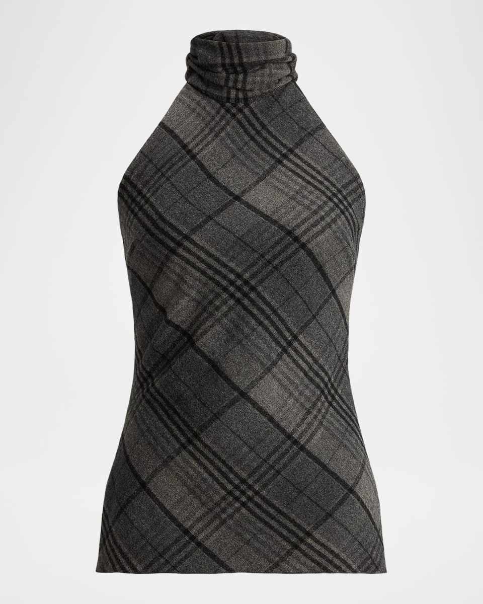 Plaid Mock-Neck Halter Top